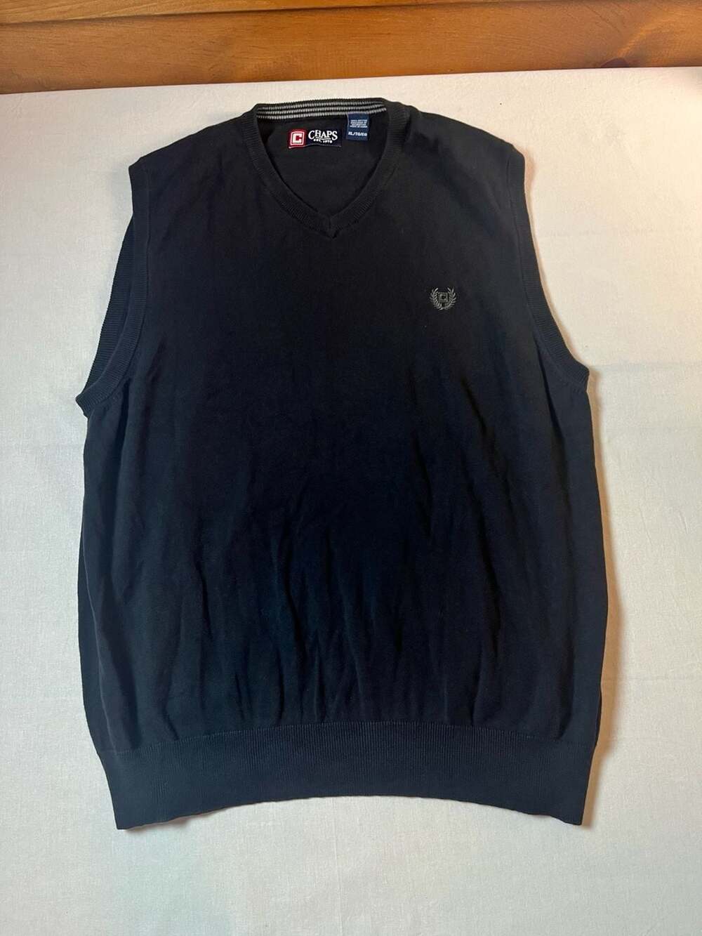 Chaps Ralph Lauren Men's Black V-Neck 100% Cotton Sweater Vest Size XL